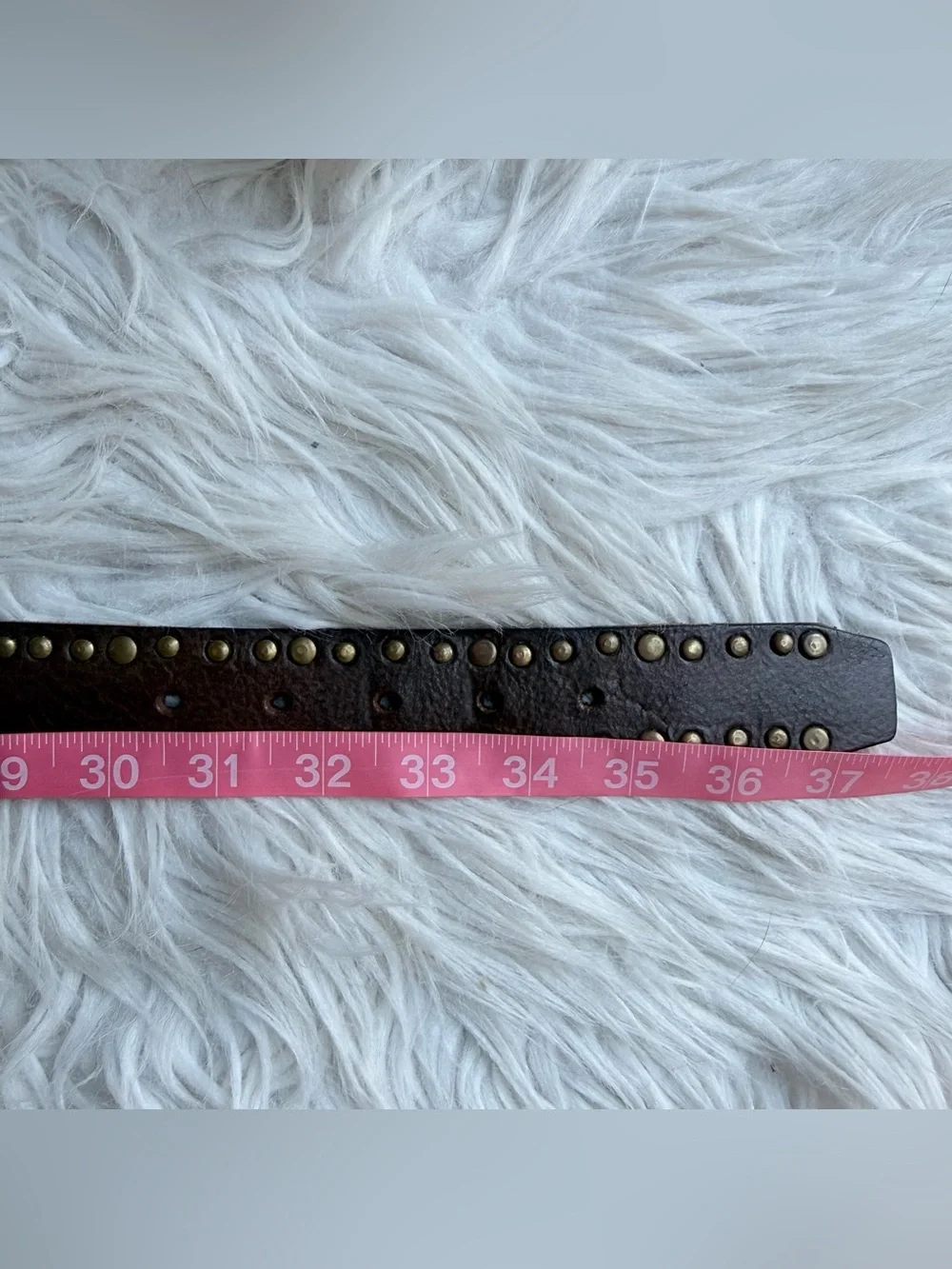 Vintage Linea Pelle Studded Leather Belt Brown Brass Rivets Distressed Boho